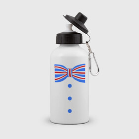 Бутылка спортивная с принтом Галстук бабочка британский флаг 2 в Тюмени, металл | емкость — 500 мл, в комплекте две пластиковые крышки и карабин для крепления | Тематика изображения на принте: бабочка
