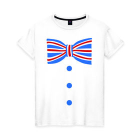 Женская футболка хлопок с принтом Галстук бабочка британский флаг 2 в Тюмени, 100% хлопок | прямой крой, круглый вырез горловины, длина до линии бедер, слегка спущенное плечо | Тематика изображения на принте: бабочка