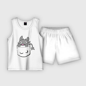Детская пижама с шортами хлопок с принтом Маленькая Фурия в кармашке в Тюмени,  |  | Тематика изображения на принте: беззубик | как приручить дракона | ночная фурия | фурия