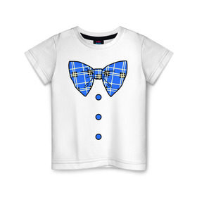 Детская футболка хлопок с принтом Галстук бабочка в клетку (синий) в Тюмени, 100% хлопок | круглый вырез горловины, полуприлегающий силуэт, длина до линии бедер | Тематика изображения на принте: бабочка