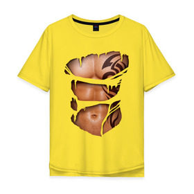 Мужская футболка хлопок Oversize с принтом Торс с тату в Тюмени, 100% хлопок | свободный крой, круглый ворот, “спинка” длиннее передней части | грудь | парень | порванная | тату | тело | торс | узор