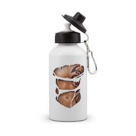 Бутылка спортивная с принтом Торс с тату в Тюмени, металл | емкость — 500 мл, в комплекте две пластиковые крышки и карабин для крепления | грудь | парень | порванная | тату | тело | торс | узор