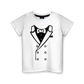 Детская футболка хлопок с принтом Двубортный пиджак в Тюмени, 100% хлопок | круглый вырез горловины, полуприлегающий силуэт, длина до линии бедер | Тематика изображения на принте: смокинг