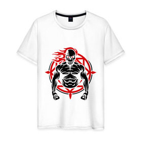 Мужская футболка хлопок с принтом Демон силы в Тюмени, 100% хлопок | прямой крой, круглый вырез горловины, длина до линии бедер, слегка спущенное плечо. | демон | мощь | сила | череп