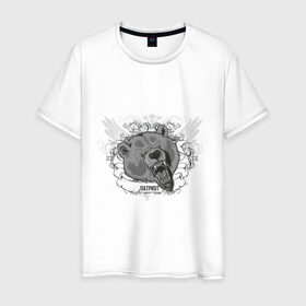 Мужская футболка хлопок с принтом Патриот Медведь - символ России в Тюмени, 100% хлопок | прямой крой, круглый вырез горловины, длина до линии бедер, слегка спущенное плечо. | медведь | патриот | россия | символ