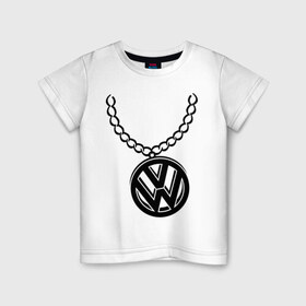 Детская футболка хлопок с принтом VW медальон в Тюмени, 100% хлопок | круглый вырез горловины, полуприлегающий силуэт, длина до линии бедер | volkswagen | вольксваген | логотип | медальон | фольксваген | цепь