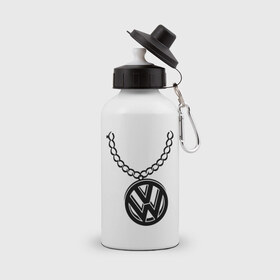 Бутылка спортивная с принтом VW медальон в Тюмени, металл | емкость — 500 мл, в комплекте две пластиковые крышки и карабин для крепления | volkswagen | вольксваген | логотип | медальон | фольксваген | цепь