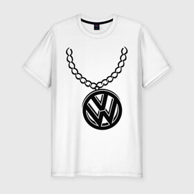 Мужская футболка премиум с принтом VW медальон в Тюмени, 92% хлопок, 8% лайкра | приталенный силуэт, круглый вырез ворота, длина до линии бедра, короткий рукав | volkswagen | вольксваген | логотип | медальон | фольксваген | цепь