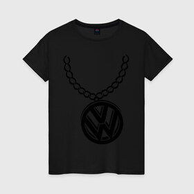 Женская футболка хлопок с принтом VW медальон в Тюмени, 100% хлопок | прямой крой, круглый вырез горловины, длина до линии бедер, слегка спущенное плечо | volkswagen | вольксваген | логотип | медальон | фольксваген | цепь