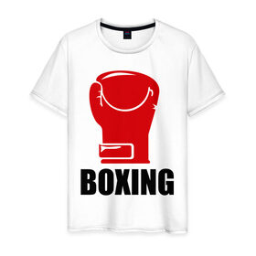 Мужская футболка хлопок с принтом Boxing в Тюмени, 100% хлопок | прямой крой, круглый вырез горловины, длина до линии бедер, слегка спущенное плечо. | boxing | бокс | перчатка | спорт