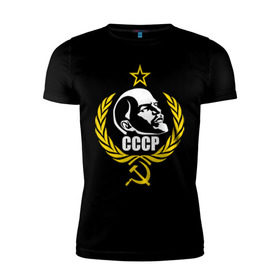 Мужская футболка премиум с принтом СССР в Тюмени, 92% хлопок, 8% лайкра | приталенный силуэт, круглый вырез ворота, длина до линии бедра, короткий рукав | ussr | ленин | молот | серп | совок | ссср