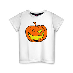 Детская футболка хлопок с принтом Подмигивающая тыква в Тюмени, 100% хлопок | круглый вырез горловины, полуприлегающий силуэт, длина до линии бедер | halloween | тыква | хэллоуин
