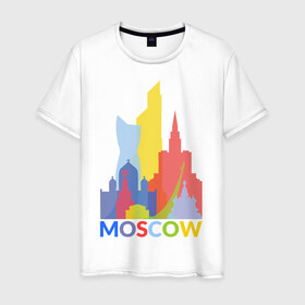 Мужская футболка хлопок с принтом Moscow (Москва) в Тюмени, 100% хлопок | прямой крой, круглый вырез горловины, длина до линии бедер, слегка спущенное плечо. | город | москва | россия | столица