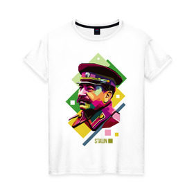Женская футболка хлопок с принтом Сталин в Тюмени, 100% хлопок | прямой крой, круглый вырез горловины, длина до линии бедер, слегка спущенное плечо | wpap | знаменитости | революционер | русский | сталин