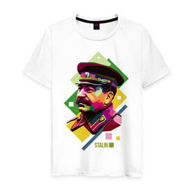 Мужская футболка хлопок с принтом Сталин в Тюмени, 100% хлопок | прямой крой, круглый вырез горловины, длина до линии бедер, слегка спущенное плечо. | wpap | знаменитости | революционер | русский | сталин