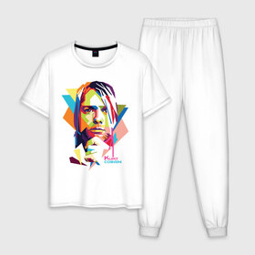 Мужская пижама хлопок с принтом Kurt Cobain в Тюмени, 100% хлопок | брюки и футболка прямого кроя, без карманов, на брюках мягкая резинка на поясе и по низу штанин
 | kurt cobain | nirvana | pock | wpap | знаменитости | курт кобейн | нирвана | рок
