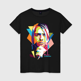 Женская футболка хлопок с принтом Kurt Cobain в Тюмени, 100% хлопок | прямой крой, круглый вырез горловины, длина до линии бедер, слегка спущенное плечо | kurt cobain | nirvana | pock | wpap | знаменитости | курт кобейн | нирвана | рок