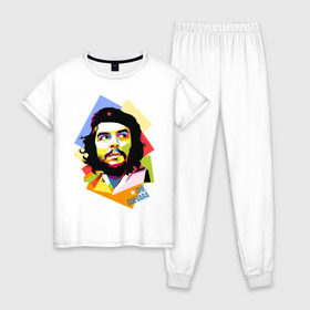 Женская пижама хлопок с принтом Che Guevara в Тюмени, 100% хлопок | брюки и футболка прямого кроя, без карманов, на брюках мягкая резинка на поясе и по низу штанин | че гевара