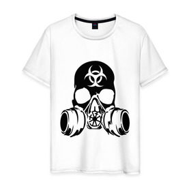 Мужская футболка хлопок с принтом Радиоактивность в Тюмени, 100% хлопок | прямой крой, круглый вырез горловины, длина до линии бедер, слегка спущенное плечо. | биологическая угроза | противогаз | радиация | респиратор | череп