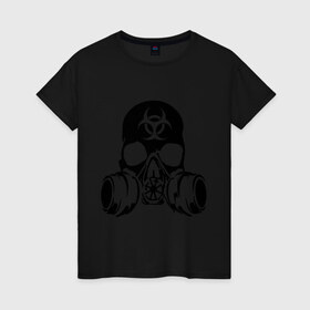 Женская футболка хлопок с принтом Радиоактивность в Тюмени, 100% хлопок | прямой крой, круглый вырез горловины, длина до линии бедер, слегка спущенное плечо | биологическая угроза | противогаз | радиация | респиратор | череп