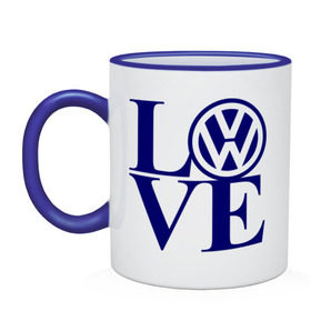 Кружка двухцветная с принтом Volkswagen love в Тюмени, керамика | объем — 330 мл, диаметр — 80 мм. Цветная ручка и кайма сверху, в некоторых цветах — вся внутренняя часть | Тематика изображения на принте: love | volkswagen | любовь | фольксваген