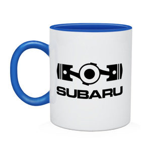 Кружка двухцветная с принтом Subaru в Тюмени, керамика | объем — 330 мл, диаметр — 80 мм. Цветная ручка и кайма сверху, в некоторых цветах — вся внутренняя часть | logo | sti | subaru | авто | лого | субарик | субару