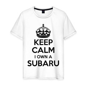 Мужская футболка хлопок с принтом Subaru в Тюмени, 100% хлопок | прямой крой, круглый вырез горловины, длина до линии бедер, слегка спущенное плечо. | Тематика изображения на принте: keep calm | logo | sti | subaru | авто | кип калм | лого | субарик | субару