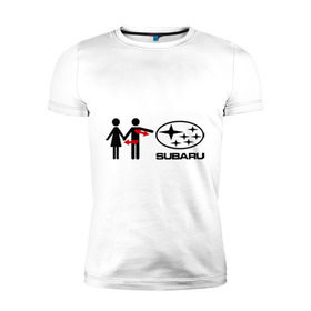 Мужская футболка премиум с принтом I love subaru в Тюмени, 92% хлопок, 8% лайкра | приталенный силуэт, круглый вырез ворота, длина до линии бедра, короткий рукав | logo | one love | sti | subaru | авто | девушка | лого | машина | пара | субарик | субару