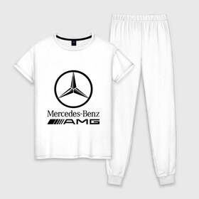 Женская пижама хлопок с принтом AMG в Тюмени, 100% хлопок | брюки и футболка прямого кроя, без карманов, на брюках мягкая резинка на поясе и по низу штанин | amg | benz | logo | mercedes | авто | амг | лого | мерс | мерседес бенс