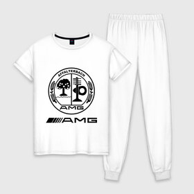 Женская пижама хлопок с принтом AMG в Тюмени, 100% хлопок | брюки и футболка прямого кроя, без карманов, на брюках мягкая резинка на поясе и по низу штанин | amg | benz | logo | mercedes | авто | амг | лого | мерс | мерседес бенс