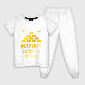 Детская пижама хлопок с принтом Марина - золотой человек (gold) в Тюмени, 100% хлопок |  брюки и футболка прямого кроя, без карманов, на брюках мягкая резинка на поясе и по низу штанин
 | золото | золотой человек | марина