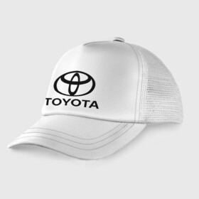 Детская кепка тракер с принтом Toyota Logo в Тюмени, Козырек - 100% хлопок. Кепка - 100% полиэстер, Задняя часть - сетка | универсальный размер, пластиковая застёжка | logo | toyota | логотип | тойота