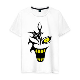 Мужская футболка хлопок с принтом Страшное лицо в Тюмени, 100% хлопок | прямой крой, круглый вырез горловины, длина до линии бедер, слегка спущенное плечо. | демон | лицо | страшный