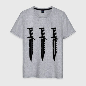 Мужская футболка хлопок с принтом Три ножа в Тюмени, 100% хлопок | прямой крой, круглый вырез горловины, длина до линии бедер, слегка спущенное плечо. | нож | три ножа