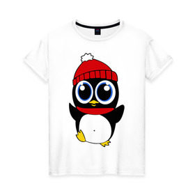 Женская футболка хлопок с принтом Пингвин в Тюмени, 100% хлопок | прямой крой, круглый вырез горловины, длина до линии бедер, слегка спущенное плечо | пингвин