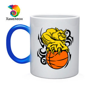 Кружка хамелеон с принтом Тигр с мячом в Тюмени, керамика | меняет цвет при нагревании, емкость 330 мл | basketball | баскетбол | мяч | пантера | тигр