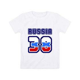 Детская футболка хлопок с принтом Russia - 38 (Иркутская область) в Тюмени, 100% хлопок | круглый вырез горловины, полуприлегающий силуэт, длина до линии бедер | 