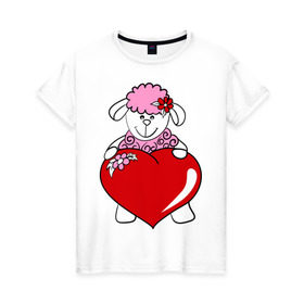 Женская футболка хлопок с принтом Барашек с сердцем в Тюмени, 100% хлопок | прямой крой, круглый вырез горловины, длина до линии бедер, слегка спущенное плечо | 2015 | баран | барашек | коза | козочка | новый год | овечка | овца | рождество | сердце | цветок
