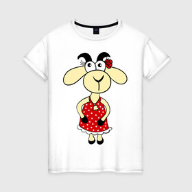 Женская футболка хлопок с принтом Козочка в Тюмени, 100% хлопок | прямой крой, круглый вырез горловины, длина до линии бедер, слегка спущенное плечо | 2015 | баран | барашек | коза | козочка | новый год | овечка | овца | рога | рождество | роза