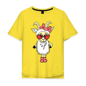 Мужская футболка хлопок Oversize с принтом Козочка в Тюмени, 100% хлопок | свободный крой, круглый ворот, “спинка” длиннее передней части | 2015 | бант | баран | барашек | коза | козочка | новый год | овечка | овца | очки | рога | рождество | рожки