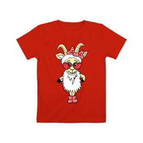 Детская футболка хлопок с принтом Козочка в Тюмени, 100% хлопок | круглый вырез горловины, полуприлегающий силуэт, длина до линии бедер | 2015 | бант | баран | барашек | коза | козочка | новый год | овечка | овца | очки | рога | рождество | рожки
