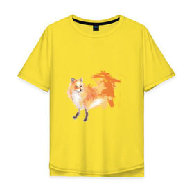 Мужская футболка хлопок Oversize с принтом Лиса акварель в Тюмени, 100% хлопок | свободный крой, круглый ворот, “спинка” длиннее передней части | fox | акварель | животные | лисы | мило