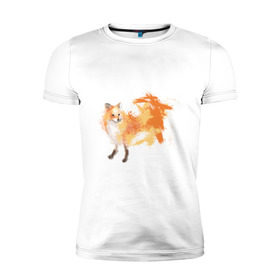 Мужская футболка премиум с принтом Лиса акварель в Тюмени, 92% хлопок, 8% лайкра | приталенный силуэт, круглый вырез ворота, длина до линии бедра, короткий рукав | fox | акварель | животные | лисы | мило