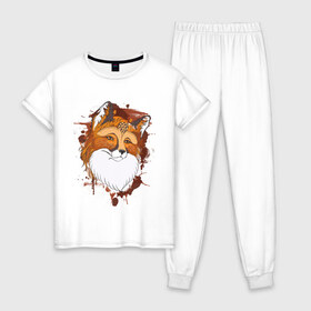 Женская пижама хлопок с принтом Лиса в Тюмени, 100% хлопок | брюки и футболка прямого кроя, без карманов, на брюках мягкая резинка на поясе и по низу штанин | fox | акварель | животные | лисы | мило