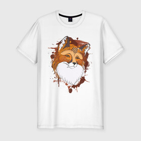 Мужская футболка премиум с принтом Лиса в Тюмени, 92% хлопок, 8% лайкра | приталенный силуэт, круглый вырез ворота, длина до линии бедра, короткий рукав | fox | акварель | животные | лисы | мило
