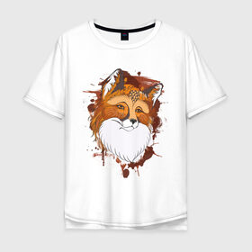 Мужская футболка хлопок Oversize с принтом Лиса в Тюмени, 100% хлопок | свободный крой, круглый ворот, “спинка” длиннее передней части | fox | акварель | животные | лисы | мило