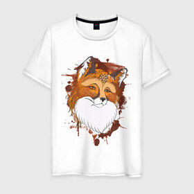 Мужская футболка хлопок с принтом Лиса в Тюмени, 100% хлопок | прямой крой, круглый вырез горловины, длина до линии бедер, слегка спущенное плечо. | fox | акварель | животные | лисы | мило