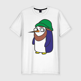 Мужская футболка премиум с принтом Пингвин в шапке в Тюмени, 92% хлопок, 8% лайкра | приталенный силуэт, круглый вырез ворота, длина до линии бедра, короткий рукав | борода | пингвин