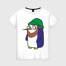 Женская футболка хлопок с принтом Пингвин в шапке в Тюмени, 100% хлопок | прямой крой, круглый вырез горловины, длина до линии бедер, слегка спущенное плечо | борода | пингвин