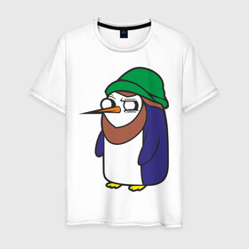 Мужская футболка хлопок с принтом Пингвин в шапке в Тюмени, 100% хлопок | прямой крой, круглый вырез горловины, длина до линии бедер, слегка спущенное плечо. | борода | пингвин